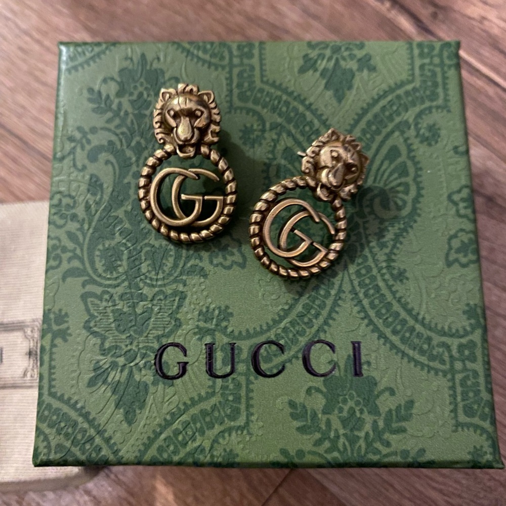 Gucci Gold Lion Motif Earrings